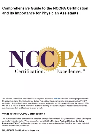 Comprehensive Guide to the NCCPA Certification and Its Importance for Physician Assistants