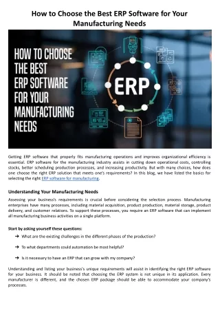 How to Choose the Best ERP Software for Your Manufacturing Needs