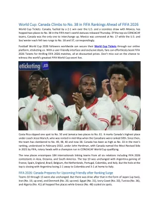 World Cup Canada Climbs to No. 38 in FIFA Rankings Ahead of FIFA 2026