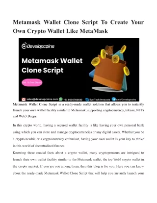 Metamask Wallet Clone Script To Create Your Own Crypto Wallet Like MetaMask