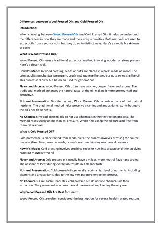 Differences between Wood Pressed Oils and Cold Pressed Oils