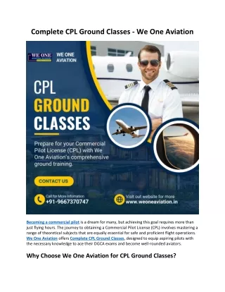 Complete CPL Ground Classes  We One Aviation