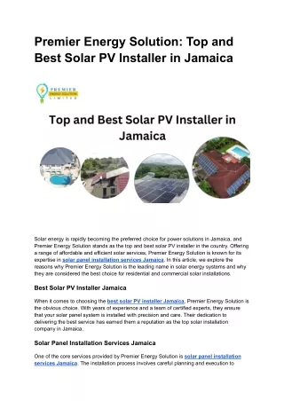 Top and  Best Solar PV Installer in Jamaica