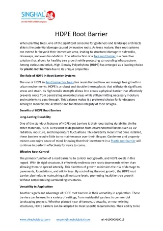 HDPE Root Barrier: Why It’s a Game-Changer for Plastic Root Barriersr