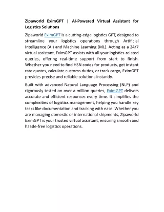 Zipaworld EximGPT | AI-Powered Virtual Assistant for Logistics Solutions