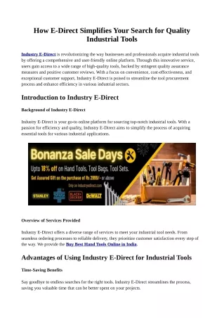 How E-Direct Simplifies Your Search for Quality Industrial Tools