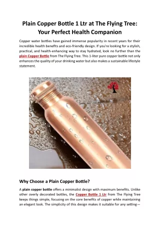 Premium Plain Copper Bottle 1 Ltr – Eco-Friendly & Stylish Hydration Solution
