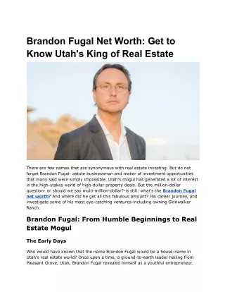 Brandon Fugal Net Worth_ Get to Know Utah's King of Real Estate