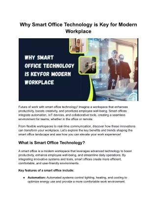 Why Smart Office Technology is Key for Modern workplace