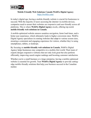 Mobile Friendly Web Solutions Canada WebFix Digital Agency