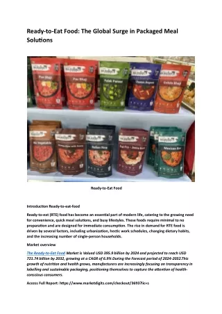 Ready-to-Eat FoodThe Global Surge in Packaged Meal Solutions