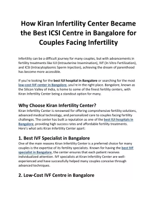 How Kiran Infertility Center Became the Best ICSI Centre in Bangalore for Couples Facing Infertility
