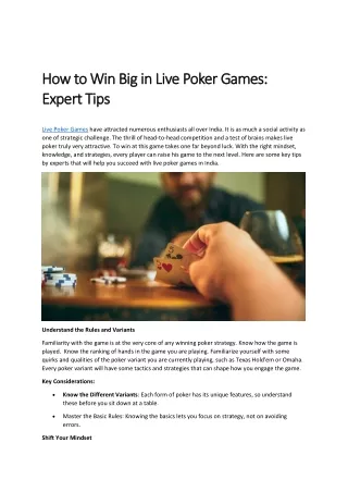 How to Win Big in Live Poker Games