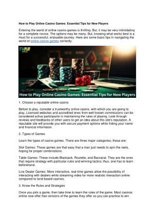 Online Casino Games Essential Tips for New Players