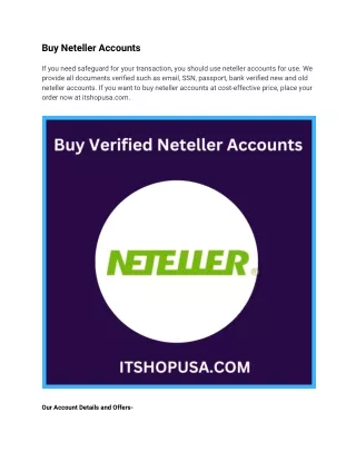 Buy Verified Neteller Accounts - 100% Safe USA Acc.
