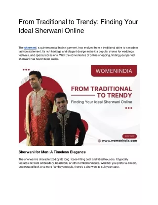 From Traditional to Trendy: Finding Your Ideal Sherwani Online