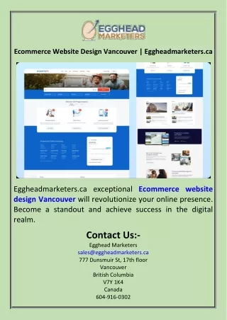 Ecommerce Website Design Vancouver  Eggheadmarketers.ca