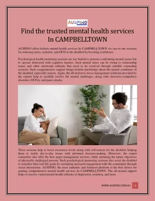 Find the trusted mental health services In CAMPBELLTOWN