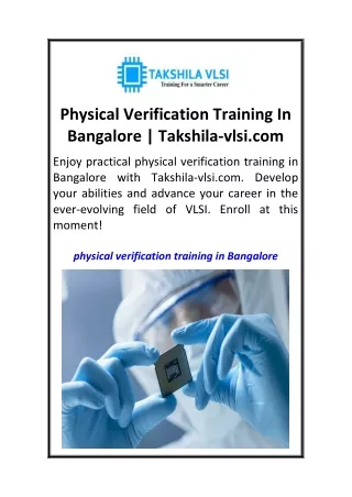 Physical Verification Training In Bangalore  Takshila-vlsi.com