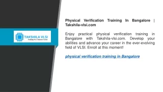 Physical Verification Training In Bangalore   Takshila-vlsi.com