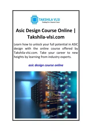 Asic Design Course Online  Takshila-vlsi.com