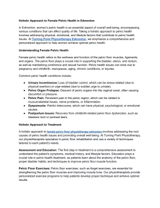 Holistic Approach to Female Pelvic Health in Edmonton
