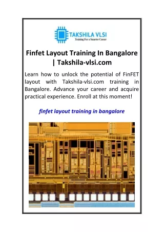 Finfet Layout Training In Bangalore  Takshila-vlsi.com