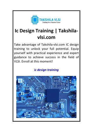 Ic Design Training  Takshila-vlsi.com
