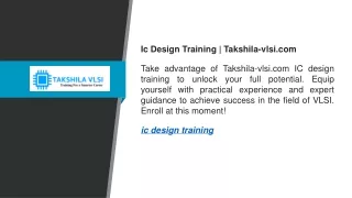 Ic Design Training   Takshila-vlsi.com