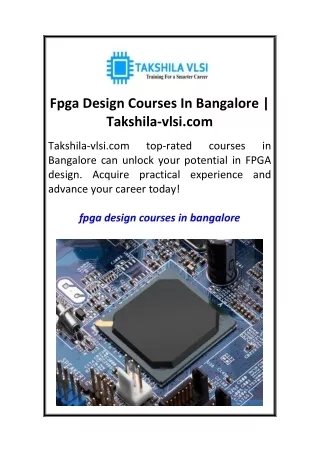 Fpga Design Courses In Bangalore  Takshila-vlsi.com