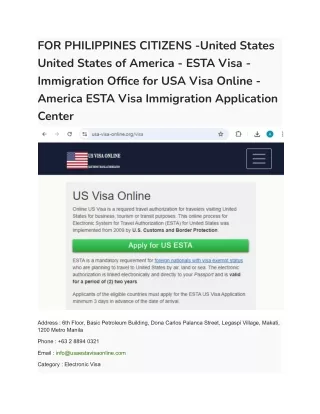 12 th FOR PHILIPPINES CITIZENS -United States United States of America - ESTA Visa - Immigration Office for USA Visa Onl
