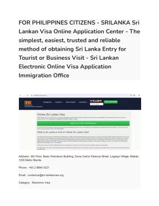 10th FOR PHILIPPINES CITIZENS - SRILANKA Sri Lankan Visa Online Application Center - The simplest, easiest, trusted and