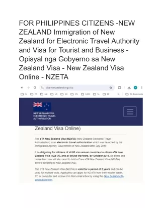 8th FOR PHILIPPINES CITIZENS -NEW ZEALAND Immigration of New Zealand for Electronic Travel Authority and Visa for Touris