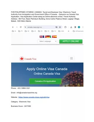FOR PHILIPPINES CITIZENS -CANADA  Tourist and Business Visa _ Electronic Travel Authority from Immigration and Governmen