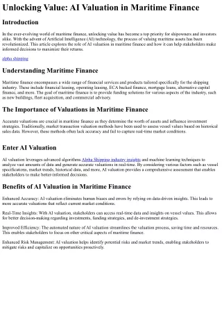 Unlocking Value AI Valuation in Maritime Finance
