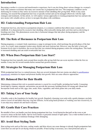 Treating Postpartum Hair Loss: Strategies for New Moms