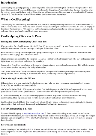 What to Know About CoolSculpting Clinics in El Paso