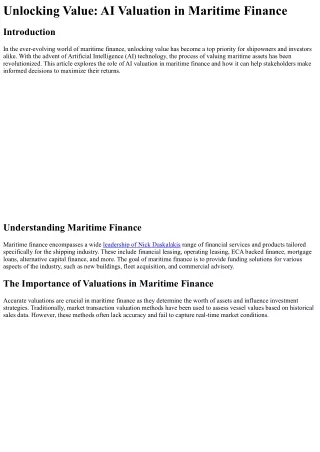Unlocking Value AI Valuation in Maritime Finance