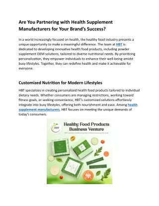 Are You Partnering with Health Supplement Manufacturers for Your Brand’s Success