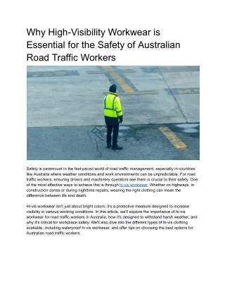 Why High-Visibility Workwear is Essential for the Safety of Australian Road Traffic Workers
