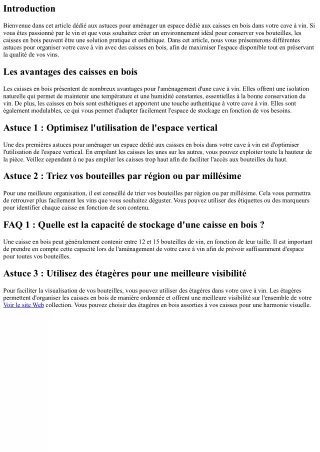 Les astuces pour aménager un espace dédié aux caisses en bois dans votre cave à