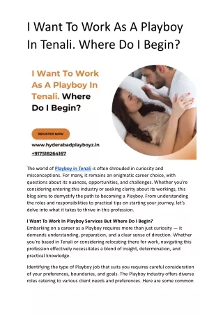 I Want To Work As A Playboy In Tenali. Where Do I Begin