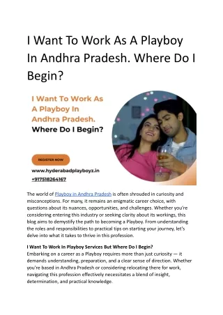 I Want To Work As A Playboy In Andhra Pradesh. Where Do I Begin