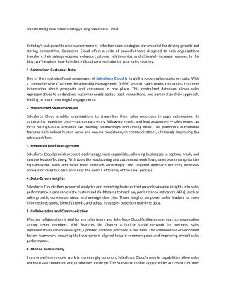 Transforming Your Sales Strategy Using Salesforce Cloud