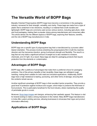 The Versatile World of BOPP Bags