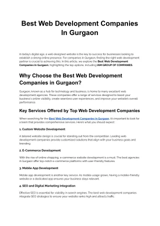 Best Web Development Companies In Gurgaon