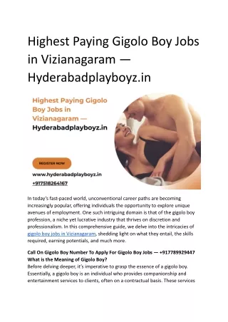 Highest Paying Gigolo Boy Jobs in Vizianagaram — Hyderabadplayboyz.in
