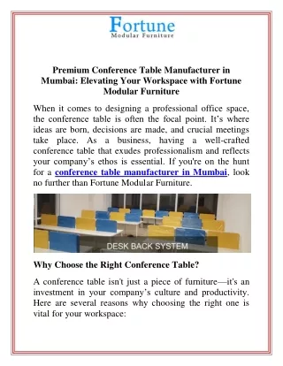 Premium Conference Table Manufacturer in Mumbai Elevating Your Workspace with Fortune Modular Furniture