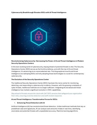 Cybersecurity Breakthrough Elevates SOCs with AI Threat Intelligence