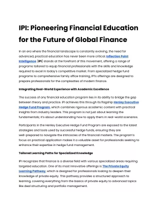 Pioneering Financial Education for the Future of Global Finance